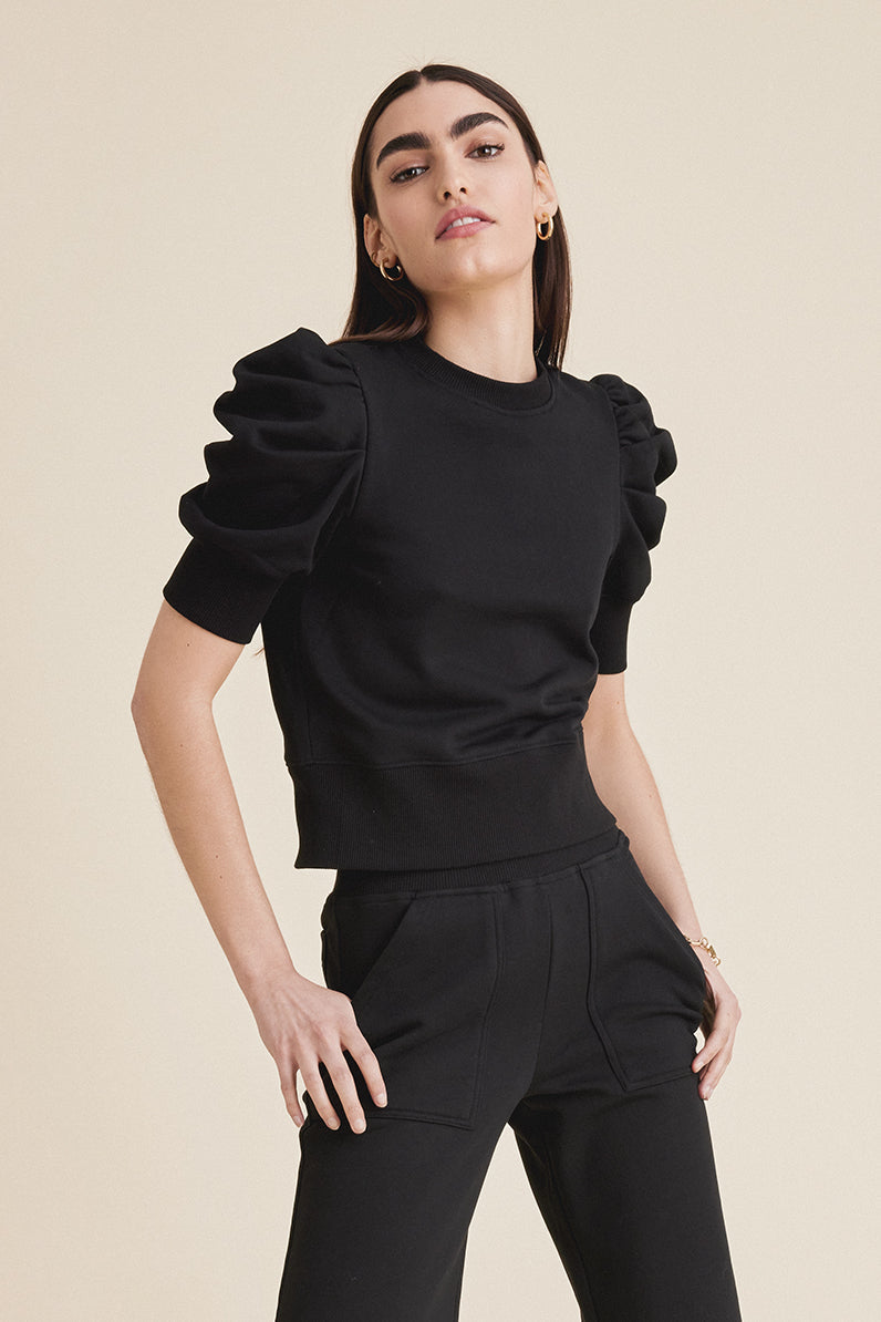 The Just Enough Puff Short Sleeve Sweatshirt in Black
